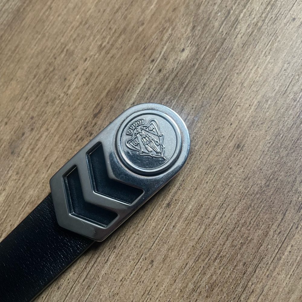 Gucci Black Belt with Silver Buckle unisex